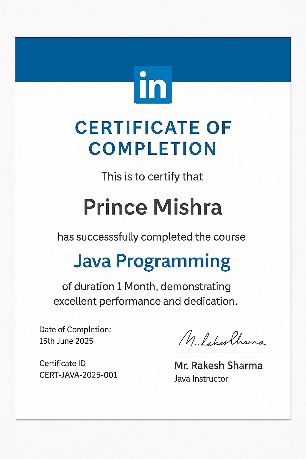 Java Certificate